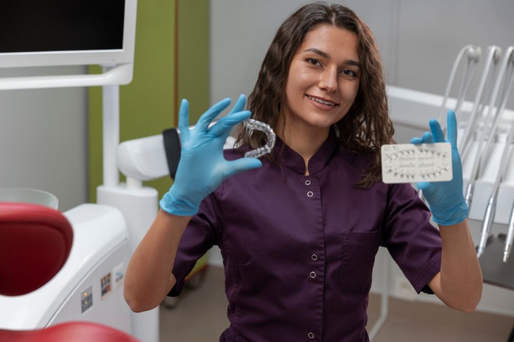 a patient is showing dental sealant demo to